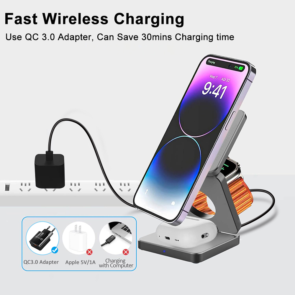 Cargador inalámbrico 3 en 1 es - Wireless Charger Watch reseña y precio