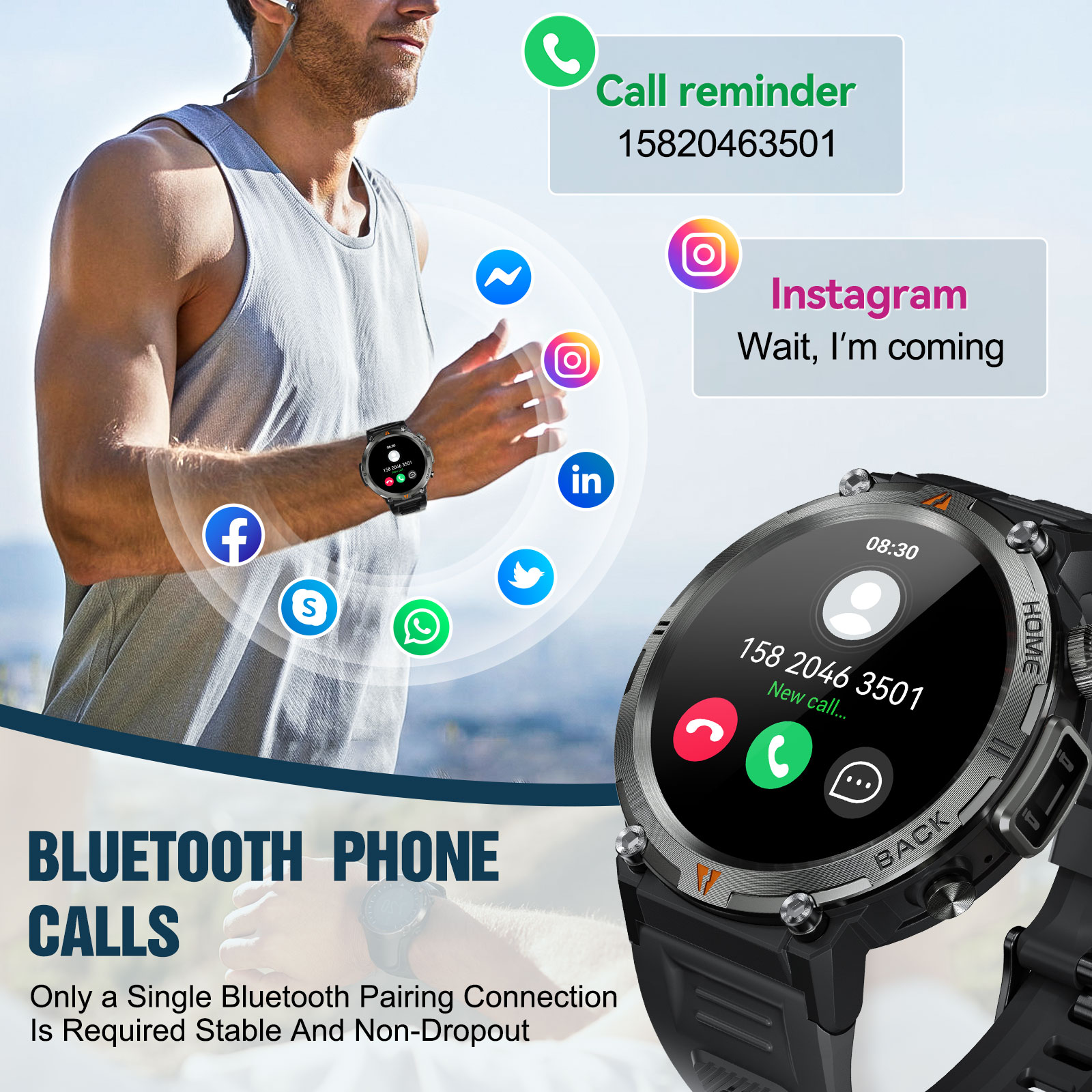 EIGIIS KE3 Bluetooth llamada r - Android Smartwatch Accessories reseña y precio