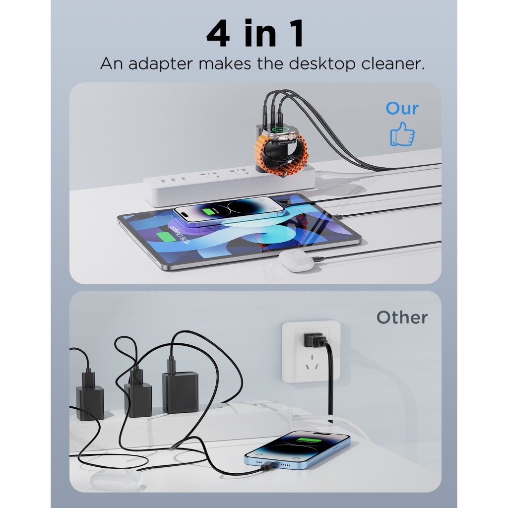 Oatsbasf 4 en 1 QC3.0 adaptado - Wireless Charger Watch reseña y precio